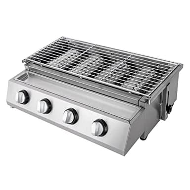 4 fuochi in acciaio inox GPL per barbecue a gas, griglia professionale da tavolo per gastro ed esterni, con struttura in acciaio inox di alta qualità