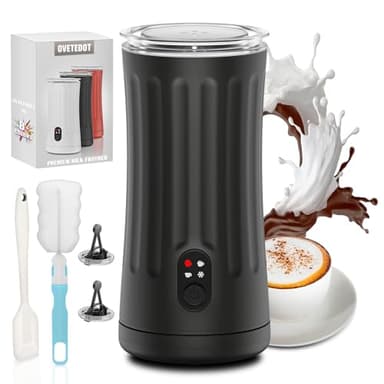 Ovetedot Montalatte Elettrico, Automatico 4 in 1 Cappuccinatore Elettrico, Schiuma di Latte Calda e Fredda, Montalatte Silenzioso per Caffè, Cappuccino, Macchiato, Cioccolata Calda, Nero