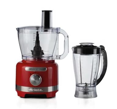 Ariete 1782 Gourmet Pro Moderna, Robot da cucina, Tritatutto 3L, Frullatore 2L, 2 velocità + Pulse, Set di lame + Disco in acciaio inox, Accessorio spremiagrumi, Rosso
