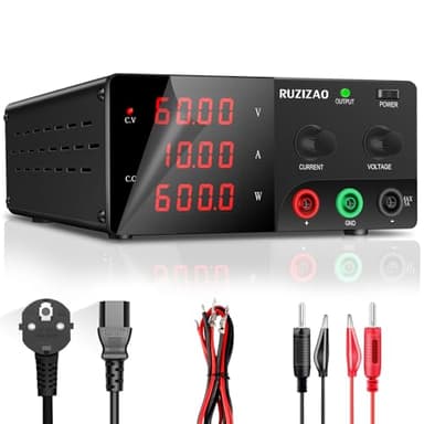 RUZIZAO Alimentatore da Banco 60V 10A 600W Alta Potenza Alimentatore da Laboratorio Regolabile con OUTPUT/Encoder, Alimentatore Stabilizzato con Display LED a 4 Cifre e Uscita Stabile per Elettronica