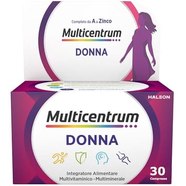 Multicentrum Donna Integratore Multivitaminico completo per donna, con Vitamina D, K, Acido Folico, Calcio, Ferro, per combattere stanchezza e affaticamento, 30 Compresse