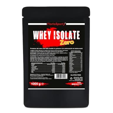 Whey Isolate Zero 1000g FlorioSport - Proteine in polvere del Siero Latte con Aminoacidi per la crescita ed il mantenimento della Massa Muscolare. (1000 g, Biscotto)