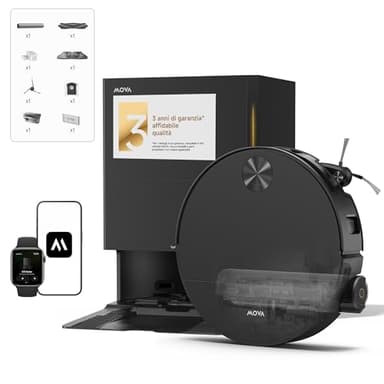Mova S70 Roller Robot Aspirapolvere Lavapavimenti, Lavaggio Acqua Fresca, 28000 Pa, DToF+laser Linea Evitamento Ostacoli, 90mm Sottile, Mop Estendibile, Autopulizia Acqua Calda 80°C, Asciugatura 75°C