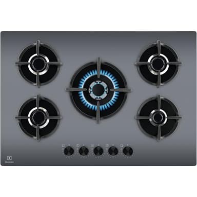 Electrolux Piano Cottura a Gas 5 Fuochi, EGG75372M, Serie 600, 75 cm da Incasso, Bruciatore Rapido, Bruciatore Wok, 740x510 mm, Supporto Piano Cottura Ghisa