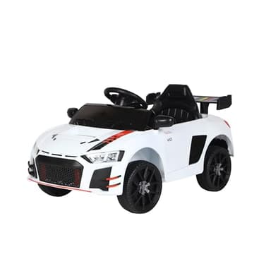 Baroni Toys Macchina Elettrica per Bambini 6V con Telecomando, Musica, Luci LED e Sedile in Ecopelle – Auto Elettrica 3-5 km/h per Bambini da 1 a Anni, Stile Sportivo Bianca