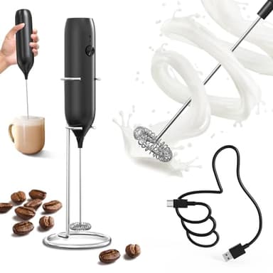CIRCLE JOY Montalatte Elettrico con Supporto, Schiumalatte Elettrico Ricaricabile Frullino Montalatte Manuale per Cappuccino, Caffè e Latte, Nero