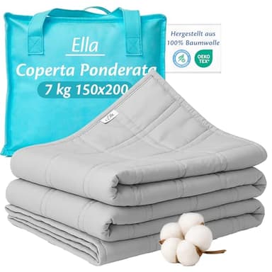 Ella Coperta ponderata per adulti 150x200 7kg - Coperta pesante rilassante per il sonno e antistress - 7 strati, perle di vetro ipoallergeniche, strato esterno in morbido cotone - Weighted Blanket