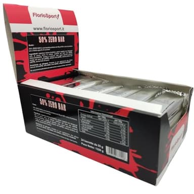 Barrette Proteiche Senza Zucchero 50% Zero Bar FlorioSport 24 pz da 55g al 50% di Proteine del Siero del latte isolate Whey. Peso Netto 1320g (Cioccolato Fondente)