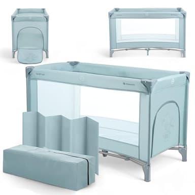 KikkaBoo Lettino da Campeggio SO GIFTED, Culla Neonato da Viaggio 120x60 cm, Fino a 15 kg, Pieghevole, Portatile e Compatto, Borsa da Trasporto, Menta