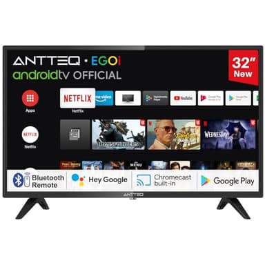 Antteq AG32H3 32 Pollici TV Smart (80cm) Android TV LED con Google Voice Assistance Chromecast Bluetooth Google Play Store DAZN/Netflix/Prime Video/YouTube Wifi Triple Tuner (DVB-C/S2/-T2)