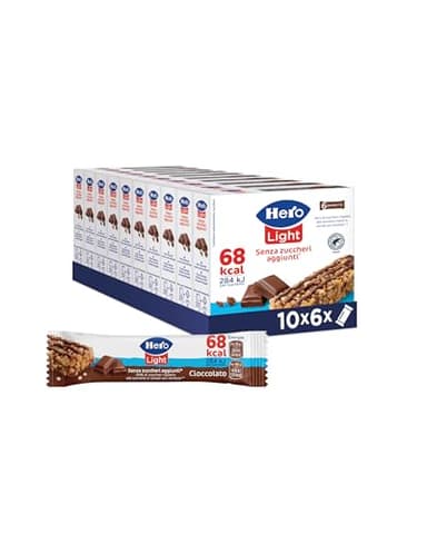 Hero Light Barrette ai Cereali e Cioccolato, Senza Zuccheri Aggiunti, Senza Olio di Palma, Zero Conservanti, 10 Confezioni da 6 Barrette x 20g