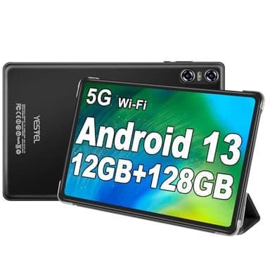 YESTEL Tablet 10 Pollici Android 13 – 12GB RAM + 128GB ROM (Espandibile 1TB), Octa-Core 2.0GHz, 5G Wi-Fi, Bluetooth 5.0, GPS, Dual Fotocamera, Schermo HD, Tablet con Custodia – Nero