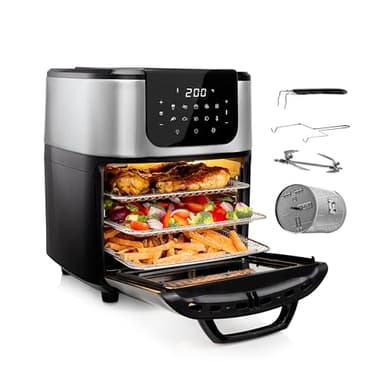 Princess Friggitrice ad Aria Forno Deluxe – 11 L – 1800 W – Schermo tattile digitale – 10 programmi preimpostati – Girapollo e cestello inclusi – Acciaio inossidabile – 182075