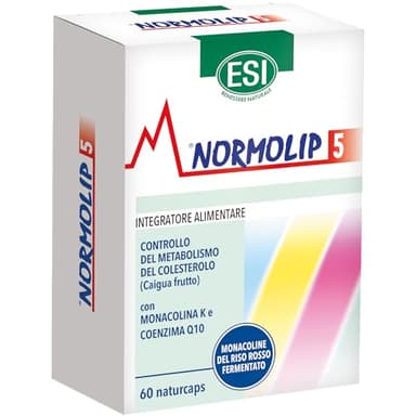 ESI - Normolip 5, Integratore Alimentare a Base di Riso Rosso Fermentato e Caigua, che Contribuisce ai Normali Livelli di Colesterolo, Senza Glutine e Vegan, 60 Naturcaps