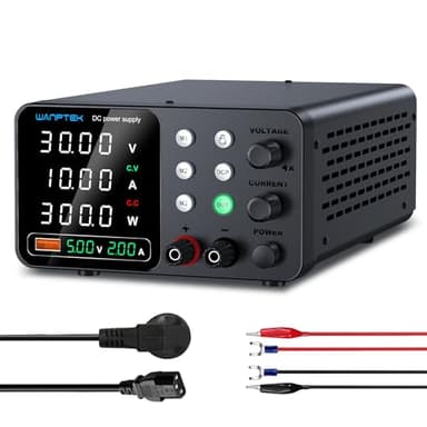 WANPTEK POWER Alimentatore da Banco, Alimentatore da Laboratorio 30V 10A Regolabile con Memoria 3 Preset e chiave di blocco/Protezione OCP/Uscite/Ricarica Rapida USB con Display