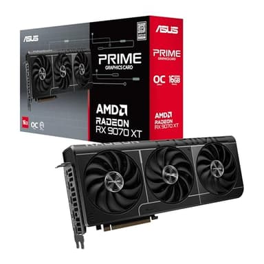 ASUS PRIME AMD RX 9070 XT OC Edition, Scheda Grafica 16 GB GDDR6, 256 Bit, PCIe 5.0, 1 HDMI 2.1, 3 DisplayPort 2.1, Software GPU Tweak III, Nero, PRIME-RX9070XT-O16G