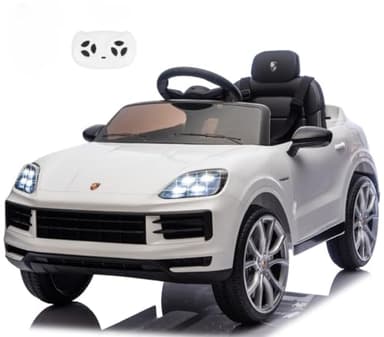 Porsche Cayenne Macchina Elettrica per Bambini 12V con Telecomando Cintura a 3 Punti Fari a Led Bluetooth Auto Elettrica Full Optional Bianco