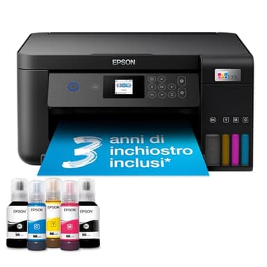 Epson EcoTank ET-2851 Stampante Multifunzione A4, Serbatoi Ricaricabili Alta Capacità, 5 Flaconi Inclusi pari a 14000pag B/N 5200pag Colore, Display LCD