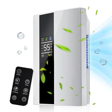 Deumidificatore elettrico, deumidificatore e purificatore d'aria 2 in 1, silenzioso per la casa - schermo LED, controllo intelligente dell'umidità, timer 24 ore, telecomando