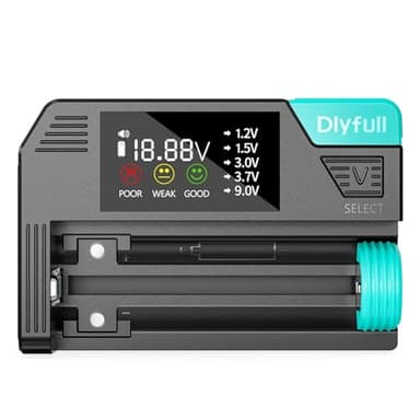 Dlyfull Tester per batterie per tutte le batterie, magnetico universale LCD, per batterie AAA AA C D 9 V e a bottone, semplice tester per batteria ricaricabile per 1,2 V, 1,5 V, 3 V e 3,7 V, con cavo