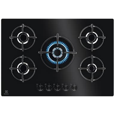 Electrolux Piano Cottura Gas EGG75372K Serie 600, Gas on Glass 75 cm da Incasso, 5 Fuochi, Bruciatore Rapido, Bruciatore Wok, Precisa Regolazione della Fiamma, Sicurezza Sicurgas, 740x510, Nero