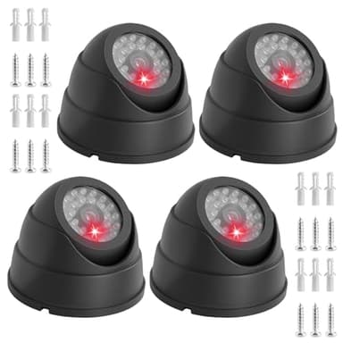 PORFOYO 4pcs Telecamera Factizie, Telecamere Cupola Factizie, Telecamera di Sorveglianza Telecamere di Sorveglianza Esterni con Luce LED Lampeggiante, per Uso Interno Esterno Nero