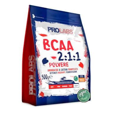 PROLABS – Bcaa Aminoacidi Ramificati Polvere 2.1.1, Amminoacidi 100% Vegan con Vitamina B6, B1 e L-Leucina (2 parti) Crescita e Recupero Post, Intra e Pre Workout, Integratore Sportivi, Arancia, 500g