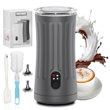 Ovetedot Montalatte Elettrico, Automatico 4 in 1 Cappuccinatore Elettrico, Schiuma di Latte Calda e Fredda, Montalatte Silenzioso per Caffè, Cappuccino, Macchiato, Cioccolata Calda, Grigio Chiaro