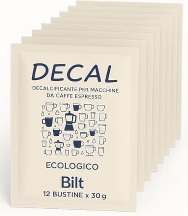 BILT DECAL, Decalcificante Ecologico Universale per Macchine da Caffè, 100% Acido Citrico di Qualità Alimentare, Anticalcare per Acqua, 12 bustine da 30g - Anche per Bollitore, Made in Italy