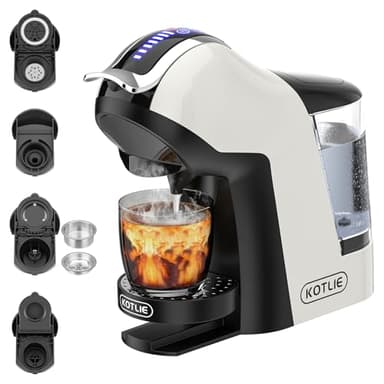 KOTLIE EM-308A Caffettiera Elettrica Macchina Caffè Multifunzione 5 in 1 per Caffè Macinato, Capsule, ESE (44mm), Temperatura e Volume Regolabili