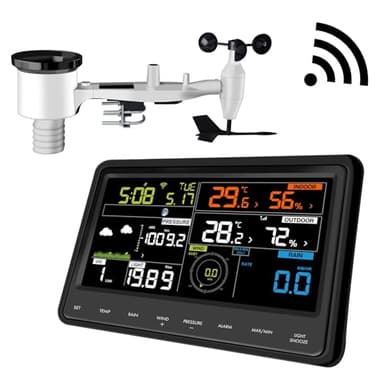 Ecowitt Stazione Meteo Wireless Stazione Meteo Digitale Professionale Con Display a colori, Sensore Esterno 7 in 1 Alimentato A Energia Solare, Sensore Incorporato 3 in 1, Sensore Interno