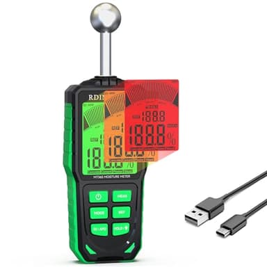 RDINSCOS MT36S - Tester di umidità da parete, non distruttivo, con schermo a 3 colori, rilevatore di umidità con 4 modalità per pareti, piastrelle, legno, gesso, calcestruzzo