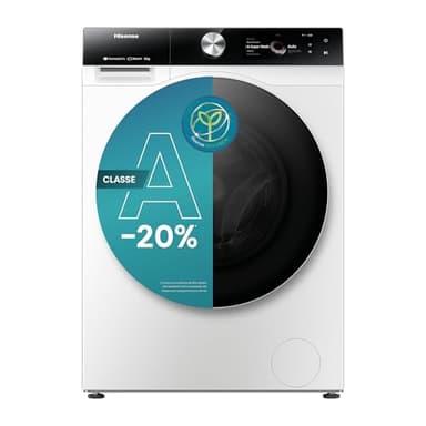 Hisense WF7S1247BW Lavatrice a Carica Frontale 12 Kg, Classe A-20%, 1400 rpm, 20 Programmi, Super Lavaggio AI, Autodose, Connectivity, Vapore, Display Touch, Programma Rapido, Child lock
