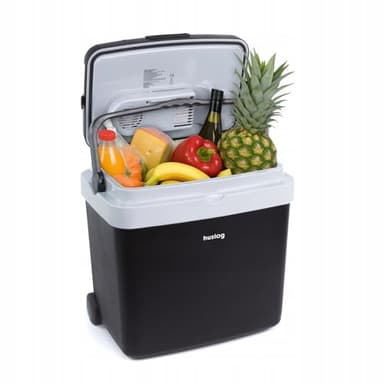 Huslog Frigo Elettrico Portatile 33L con Ruote e Manico Estraibile, 12V/220-240V, Funzione Frigo e Riscaldamento, Modalità ECO, Mini Frigorifero Compatto per Auto, Campeggio e Viaggi, Nero