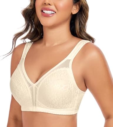Curyon Reggiseno minimizer da donna senza ferretto, taglie grandi [coppa A-G] forte tenuta non imbottita schiena a forma di U comfort senza tracce biancheria intima, beige., 3D