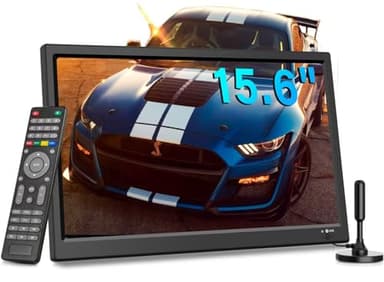 KCR TV Portatile 15,6 Pollici, DVB-T2 Digitale, Compatibilità AC/DC 12V, Ingressi HDMI/AV/USB, Telecomando