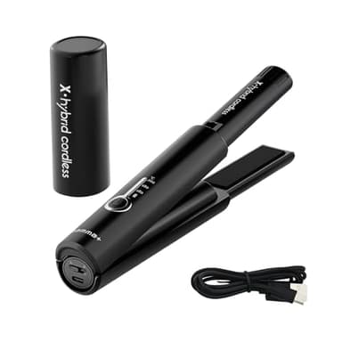 Piastra Cordless Gamma+ X-Hybrid da Viaggio | Mini Piastra per Capelli Senza Fili 2 in 1 | Per Capelli Ricci e Lisci | Ricarica con USB Tipo-C | 3 Temperature | Design Compatto | Portatile (Nero)