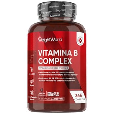 Vitamina B Complex 365 Compresse Vegane, 1 al Giorno, (1 Anno) con Biotina, Acido Folico, Riboflavina, Inositolo, Vitamina B12, B1, B3, B4, B5, B6 e Vit C (Acido Ascorbico), Senza Magnesio Stearato