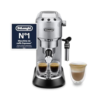 De’Longhi Dedica Style – Perfetto Macchina da Caffè Espresso, Compatibile con Cialde ESE, Montalatte Manuale per Cappuccino, Pannello di Controllo con Pulsanti, Larghezza 15 cm, Argento (EC685.M)