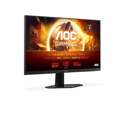 AOC Gaming Monitor 27G4XED 27 pollici, 1920x1080, FHD, 180Hz, Fast IPS Panel, 0.5ms MPRT, Speakers, (HDMI2x 2.0 DP 1x 1.4) Adaptive Sync, HDR10, G-Sync Compatible, Nero