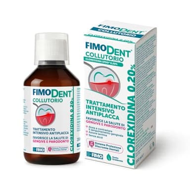 Fimodent Collutorio - Clorexidina 0.20% con SPDD (Sistema Protezione Discromie Dentali) e gradevole gusto menta - Trattamento antiplacca e antibatterico intensivo - 200ml