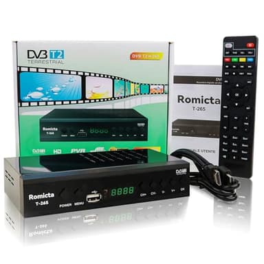 Romicta Decoder Digitale Terrestre 2026, Decoder DVB-T2/C 1080P H.265 HEVC 10Bit, Ricevitore Digitale Terrestre USB PVR Youtube LCN HDMI SCART Lettore Multimediale, Telecomando Universale 2in1