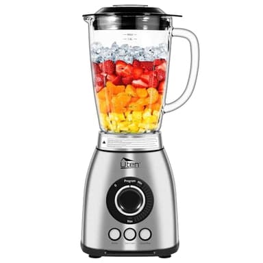 Uten Frullatori da Tavolo 2L, Frullatore Elettrico da 1800 W, 3 Programmi Preimpostati Ice Crush, Smoothie, Pulse e 18 Velocità, Alloggiamento In acciaio Inox, Frappè, Macina i Chicchi di Caffè
