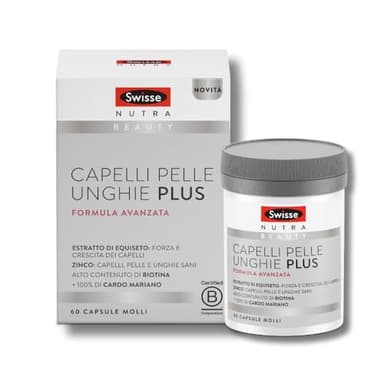 Swisse Capelli Pelle Unghie Plus - Integratore per Capelli più Sani e Forti, per il Benessere di Pelle e Unghie, con Biotina, Zinco e Cardo Mariano, Alto Dosaggio, 60 Softgels