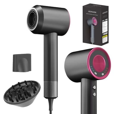 AIUNAOM Phon Capelli Professionale Ionico – Asciugacapelli Leggero e Silenzioso con Motore Brushless 150.000 RPM, 4 Temperature, 3 Velocità, Diffusore per Capelli Ricci, Accessori Magnetici
