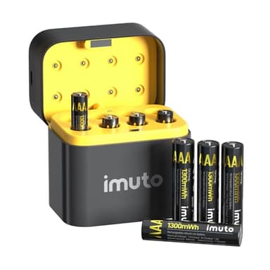 imuto 1.5V Batterie AAA ricaricabili 1300mWh, Pile Ricaricabili AAA Litio 2500 Cicli con display a LED nero ricarica rapida, 8 pezzi