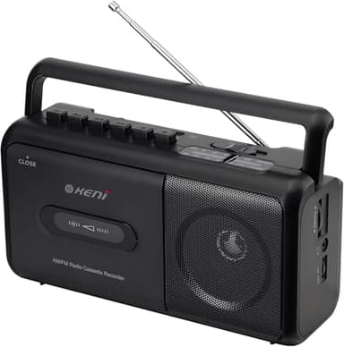Boombox portatile con radio AM/FM, registratore a cassette con jack per cuffie, alimentato a batteria o con spina di alimentazione