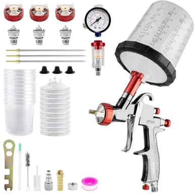 R500 LVLP pistola a spruzzo ad aria con 10 pezzi 650 ml pistola a spruzzo usa e getta, 3 ugelli da 1.3/1.5/1.7 mm e regolatore dell'aria, Pistola per verniciatura (1.3/1.5/1.7mm ugello)