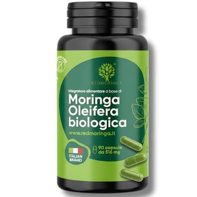 RedMoringa Integratore Moringa Oleifera Biologica - 100% Naturale | Moringa in Capsule Vegetali | per Digestione e Pancia Piatta | Fonte di Vitamine, Minerali e Proteine - 90 Capsule - Made in Italy