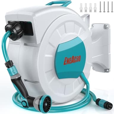 ENEACRO Avvolgitubo retrattile da parete 20M, girevole a 180° con ugello spray 10 in 1 e tubo di piombo, Riavvolgimento Automatico con Sistema di Blocco